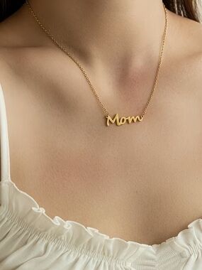Gold 'Mom' Script Pendant Necklace - Women's Jewelry